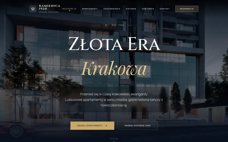 Zrzut ekranu strony Kamienica 1920 — nieruchomości