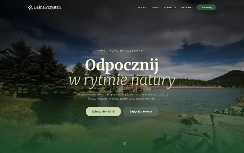 Zrzut ekranu strony Leśna Przystań — turystyka i wypoczynek