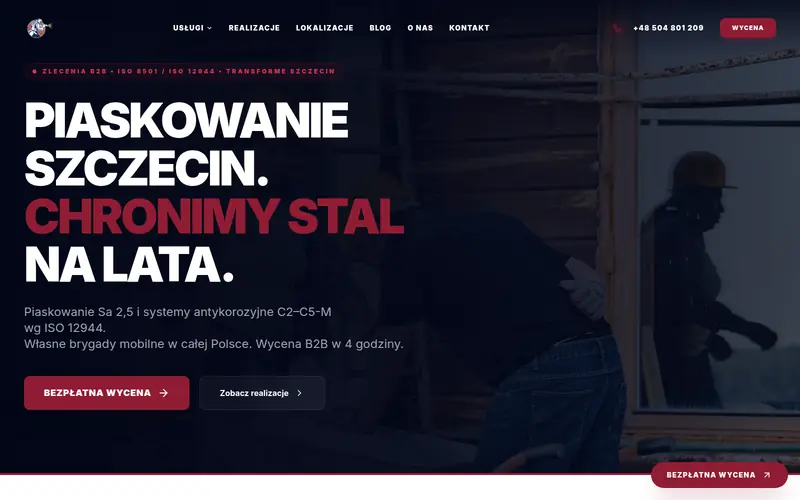 Zrzut ekranu strony Transforme — usługi przemysłowe